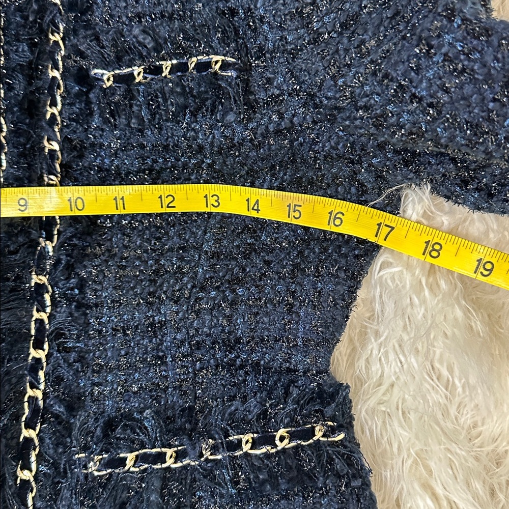 Boston Proper Navy Tweed Blazer with Gold Accents - Picture 4 of 6